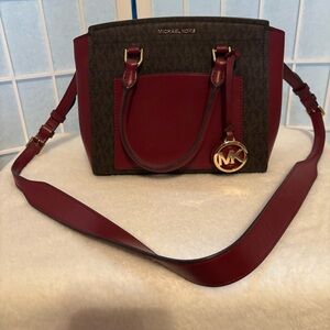 Michael Kors Red and Brown Satchel with Structured Design